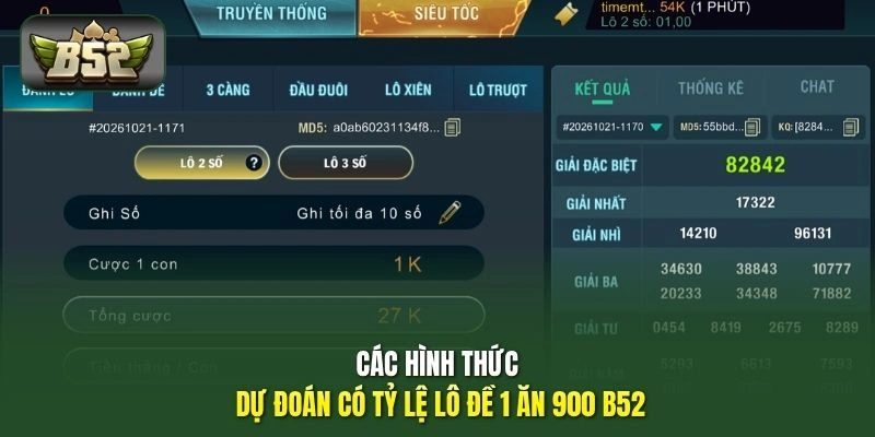 Các hình thức dự có tỷ lệ lô đề 1 ăn 900 B52