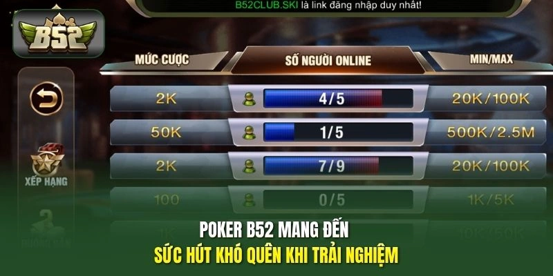 Poker B52 mang đến sức hút khó quên khi trải nghiệm