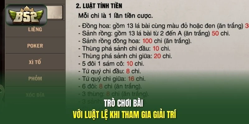 Trò chơi bài với luật lệ khi tham gia giải trí